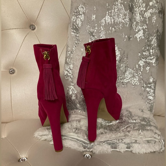 NEW Colin Stuart Fuchsia Faux Suede Platform Back Zip Ankle Boots Size 11B - Picture 6 of 15